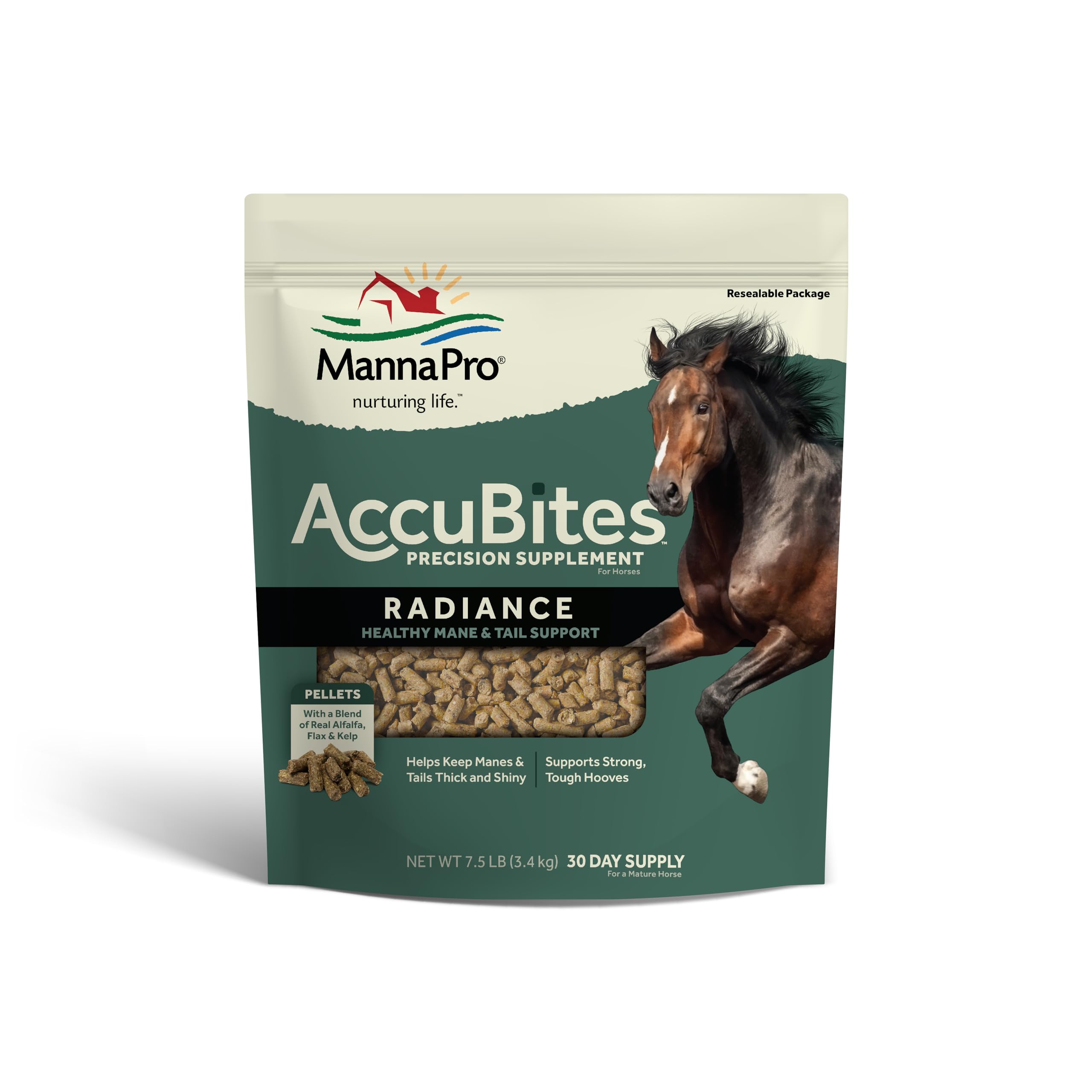 Manna Pro AccuBites Radiance – bouteille-dose, vérifie l’ingestion quotidienne du cheval.