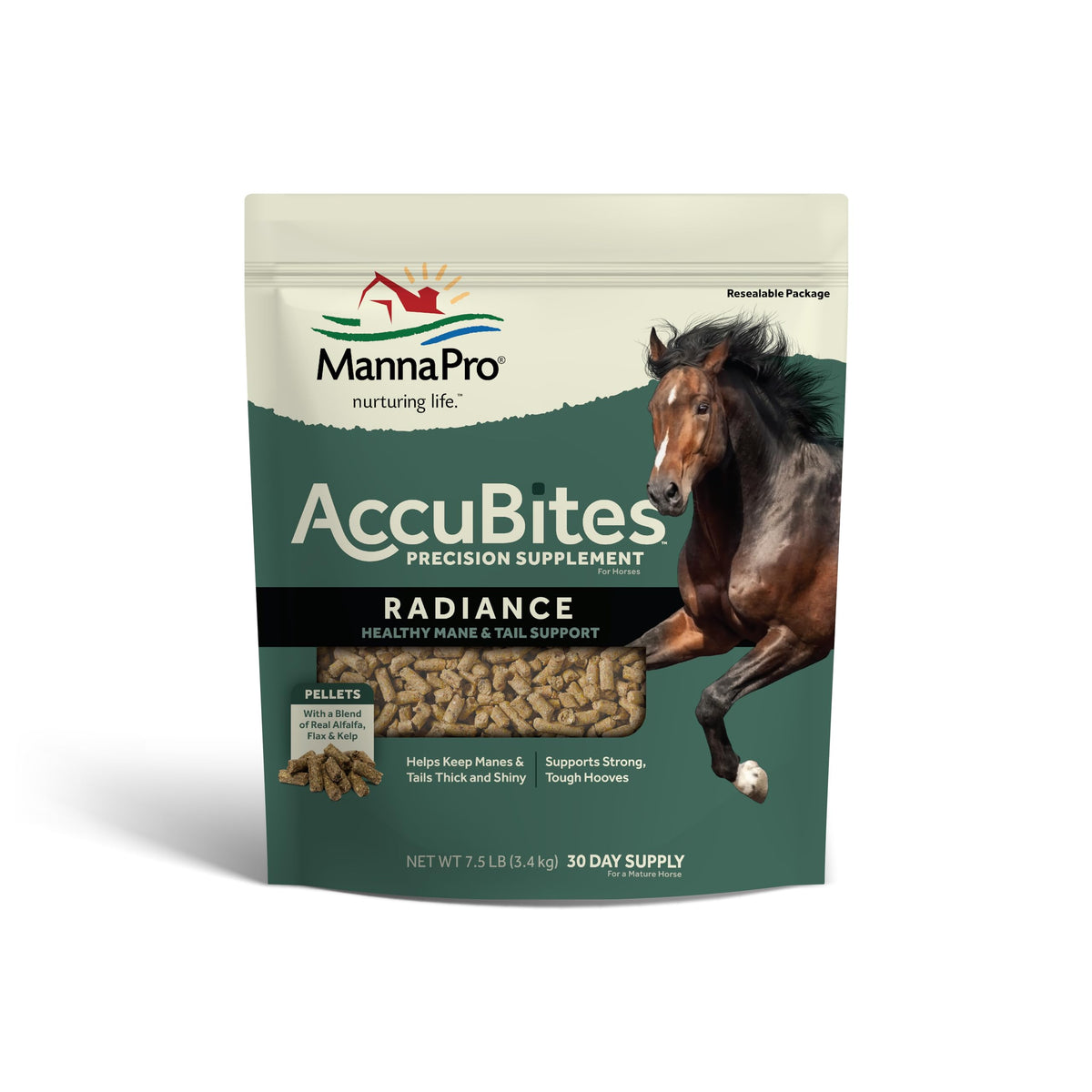 Manna Pro AccuBites Radiance – bouteille-dose, vérifie l’ingestion quotidienne du cheval.