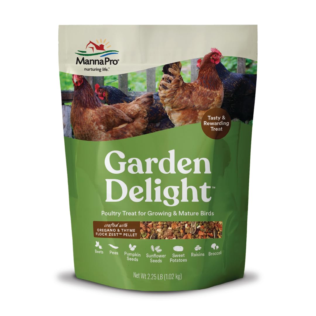 Manna Pro Garden Delight avec légumes séchés pour poules, stimulant l'appétit et la vitalité