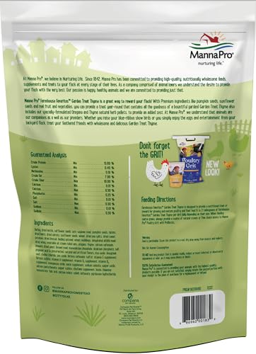 Manna Pro Garden Treat Thyme : ingrédients réels pour volailles, saveur variée.