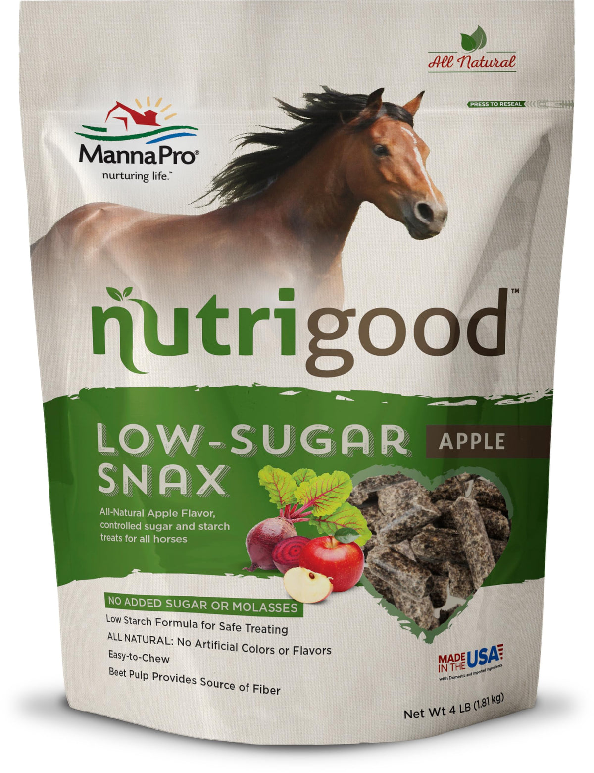Manna Pro NutriGood Snax pomme, saveur naturelle, récompense idéale pour l'entraînement.