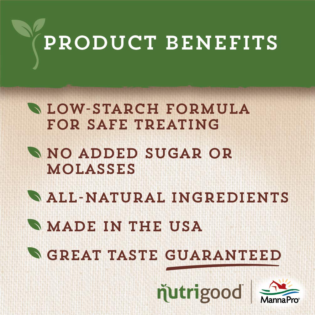 Manna Pro NutriGood Snax sans sucre ni mélasse, option plus saine pour les friandises équines.