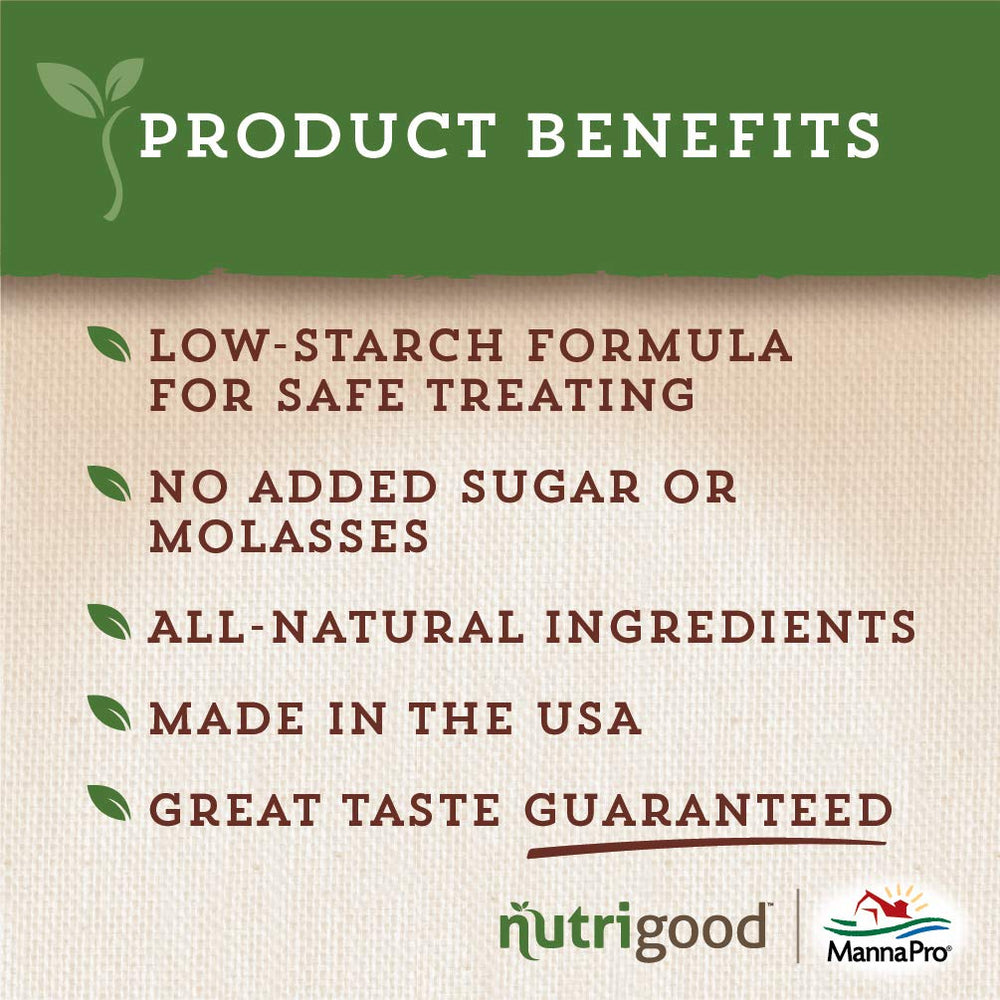 Manna Pro NutriGood Snax sans sucre ni mélasse, option plus saine pour les friandises équines.