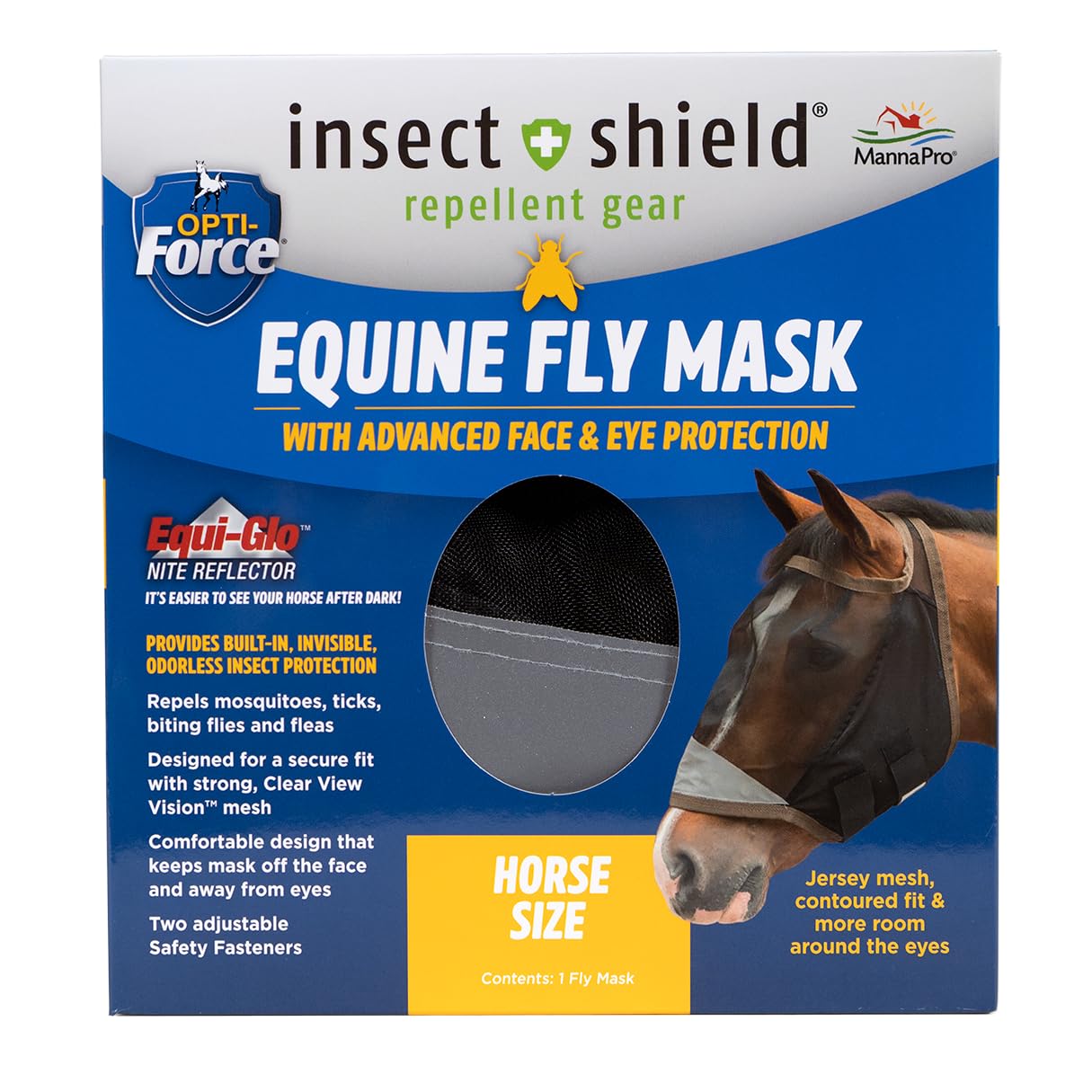 Masque Opti-Force de Manna Pro, maille claire pour une visibilité accrue et confort.