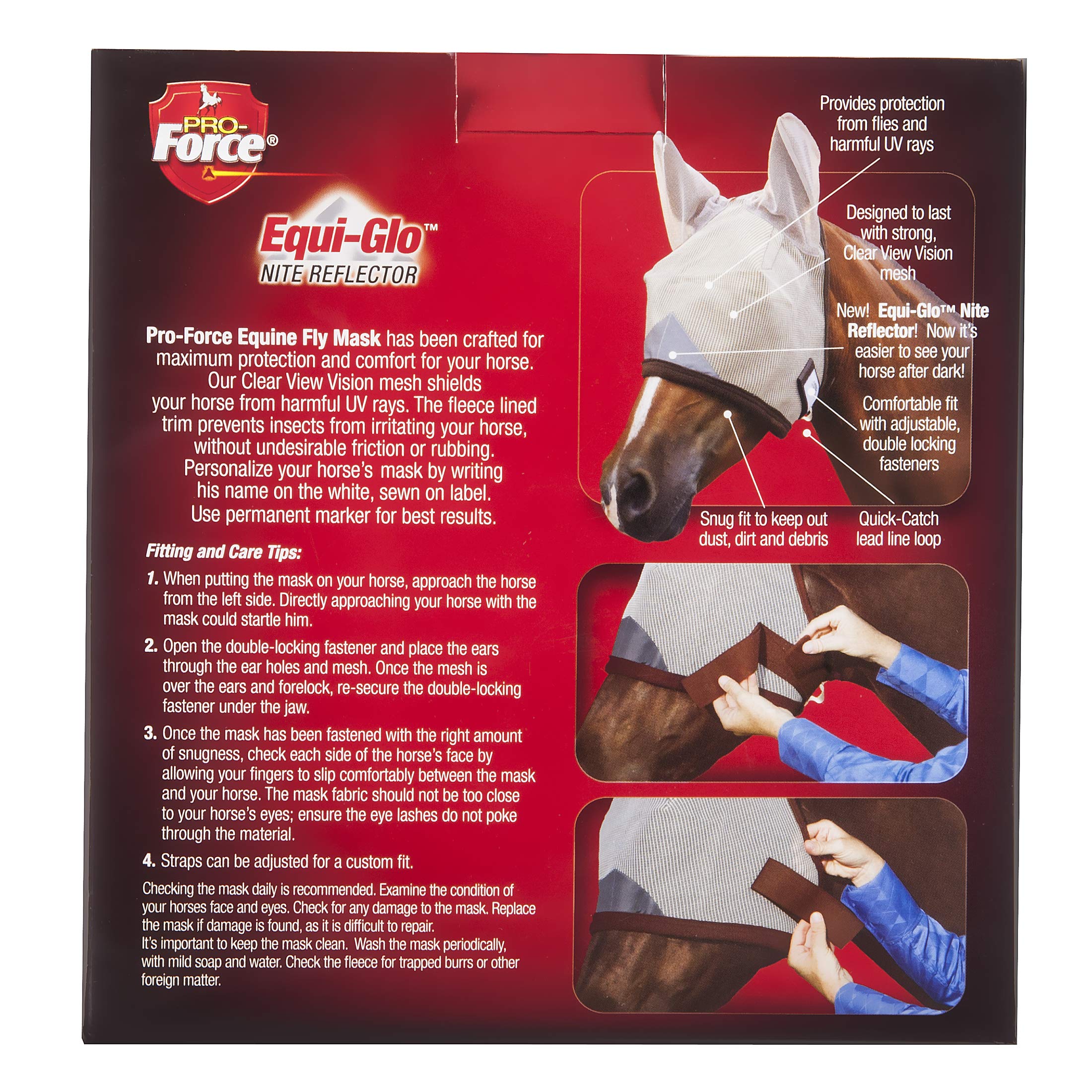 Masque Manna Pro Pro-Force, réflecteur Equi-Glo Nite, visibilité en faible lumière.