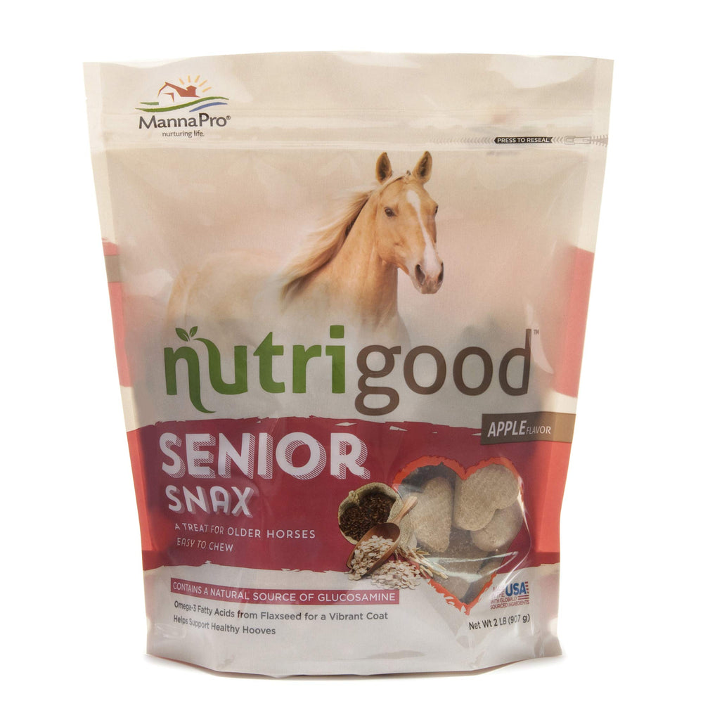 NutriGood Senior Snax pomme, friandise tendre adaptée aux chevaux âgés et agréable à mâcher.