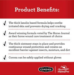 Pommade Corona reste en place, offrant une protection continue pour la peau du cheval.