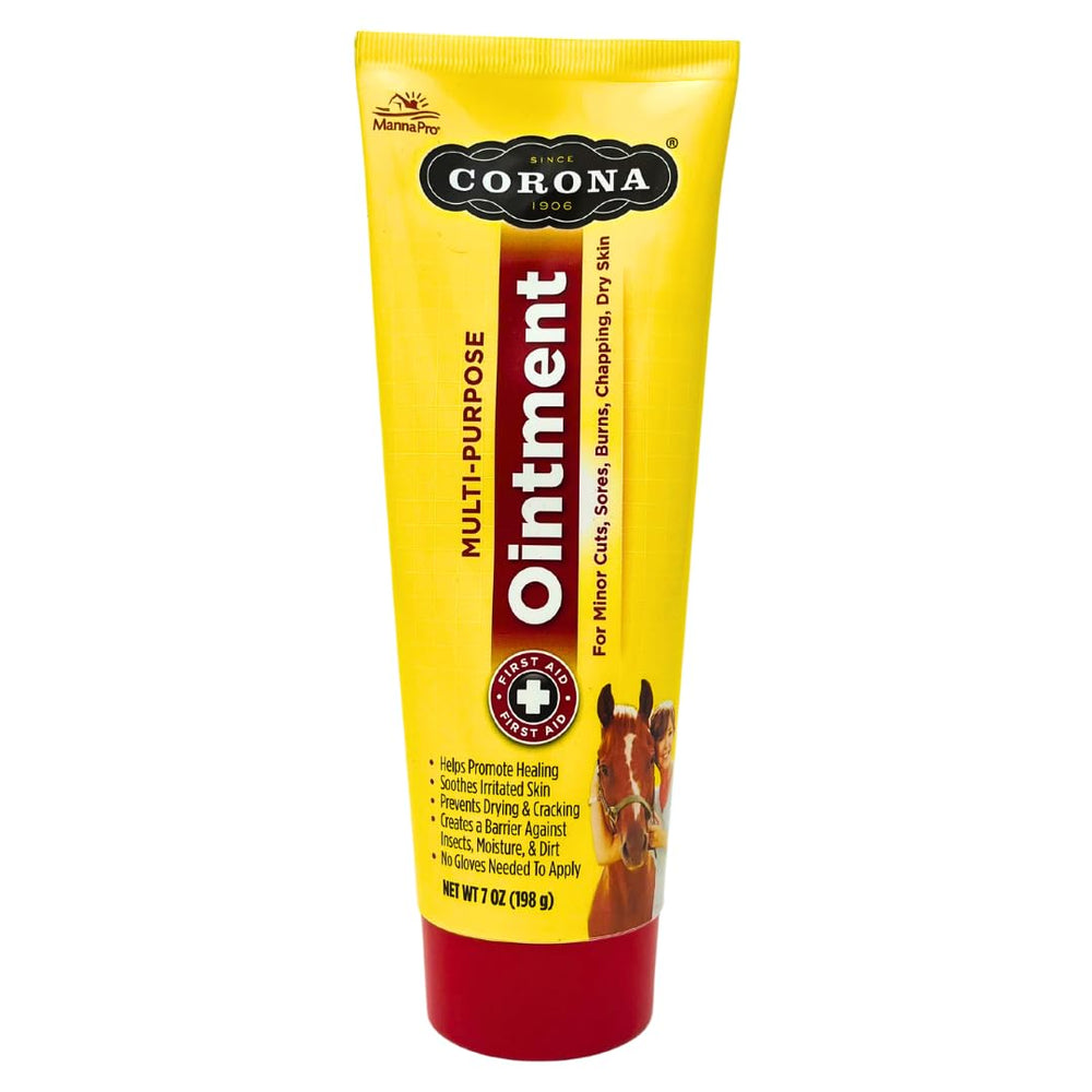 Pommade Corona de Manna Pro dans sa bouteille, apaise les irritations cutanées du cheval.