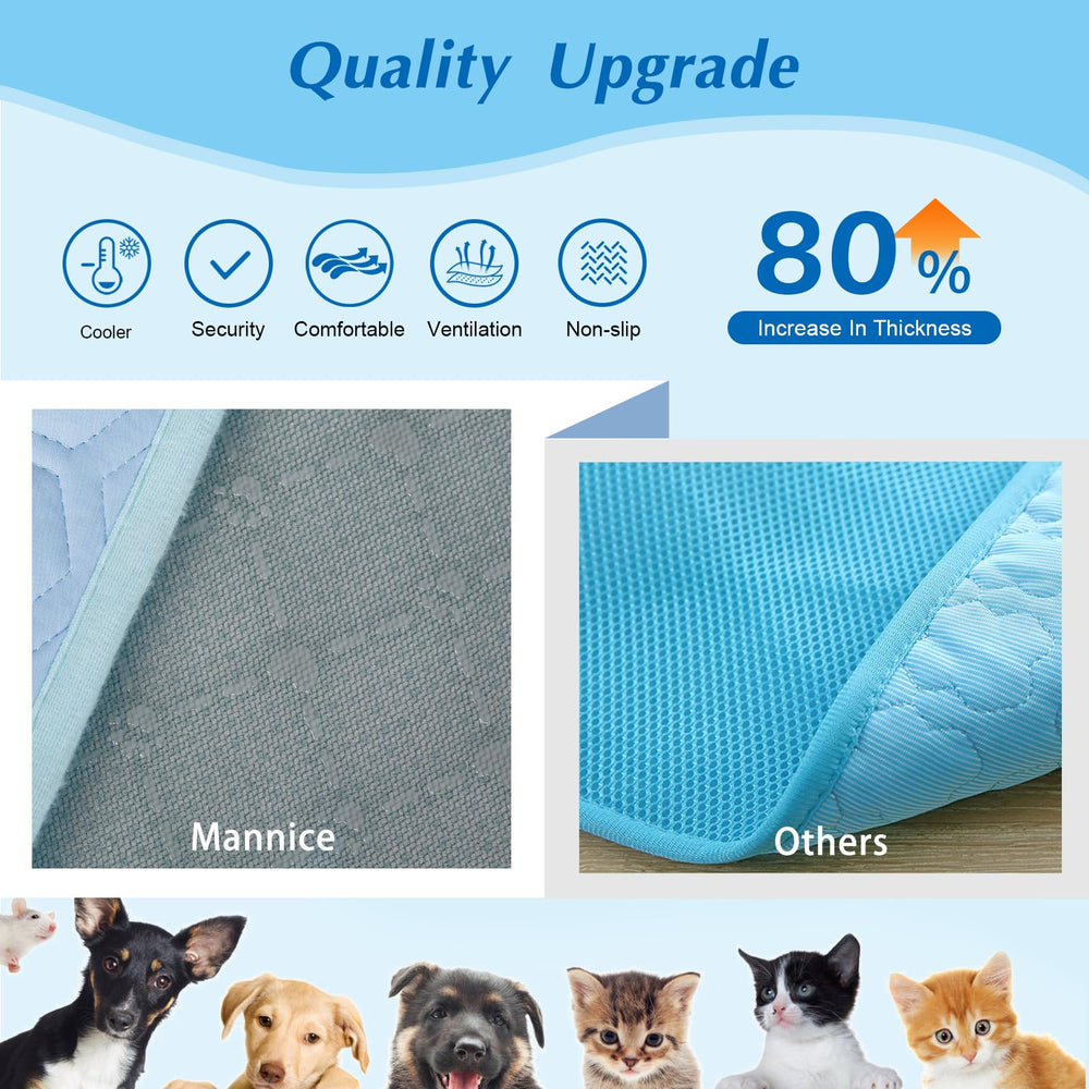 Tapis Mannice refroidissant pour chien bleu, lavage en machine pour une propreté facile.