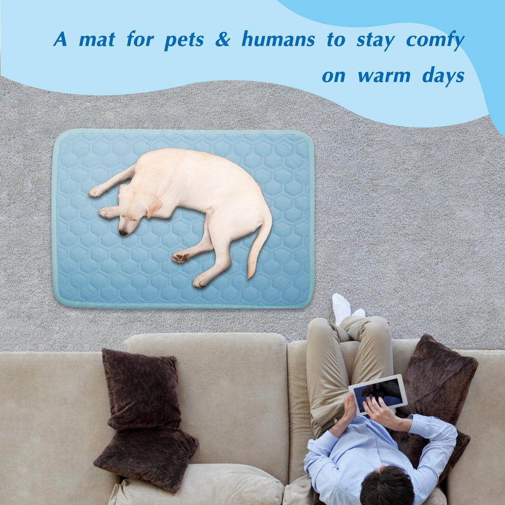 Tapis Mannice refroidissant pour chien bleu, durable et facile à ranger après utilisation.