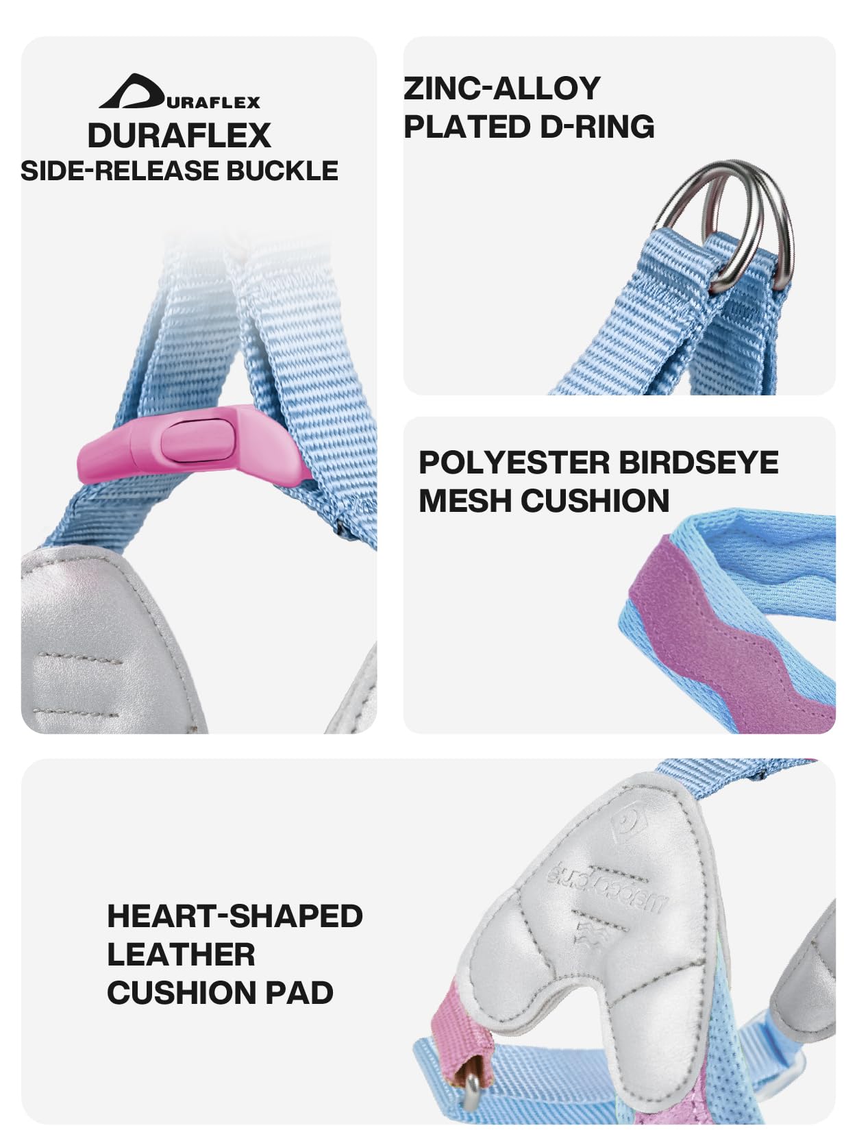 Harnais Maogoublue, accent en cuir cœur fait main pour un style distinctif.