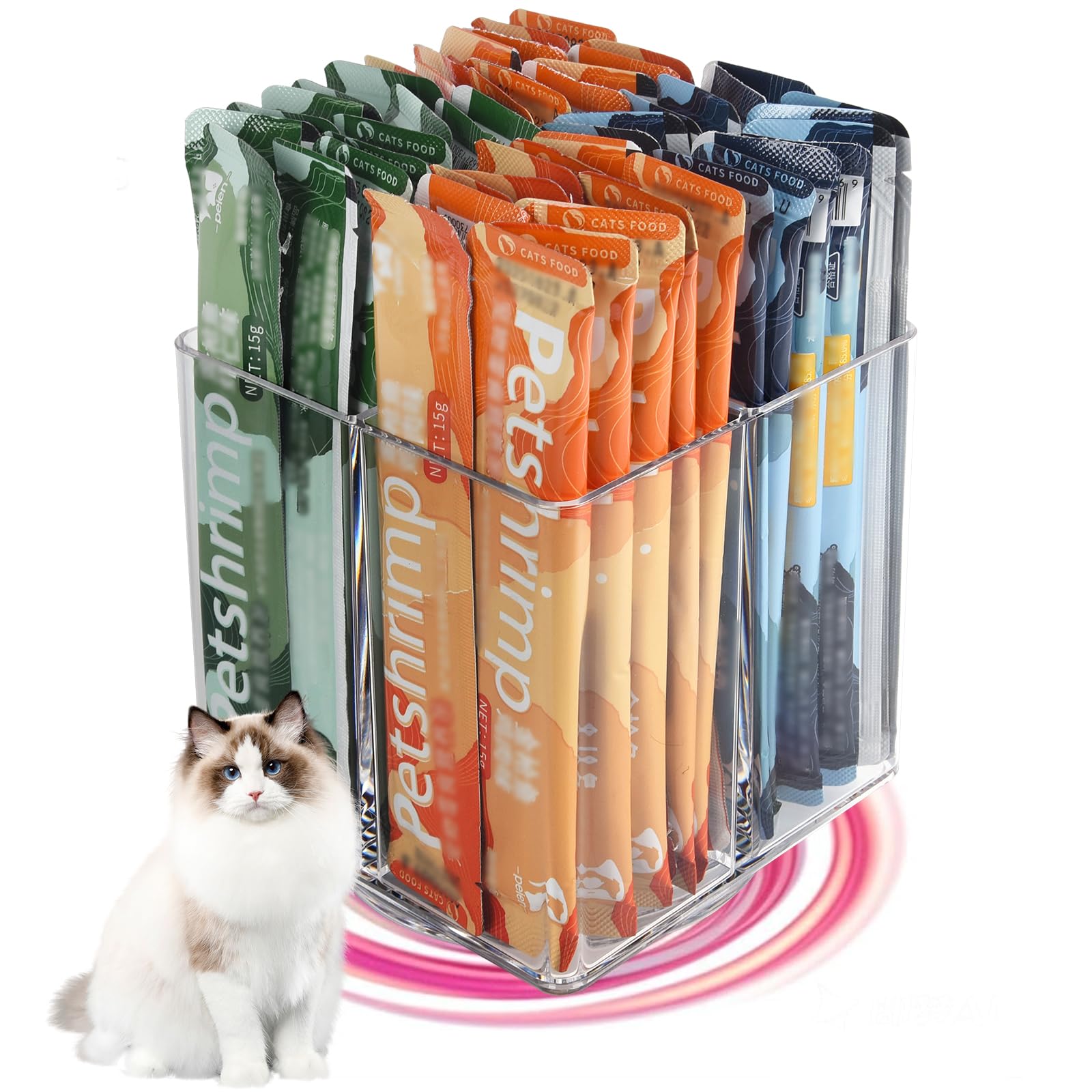 MAOUDA Organisateur de friandises pour chats avec rotation fluide et transparence.