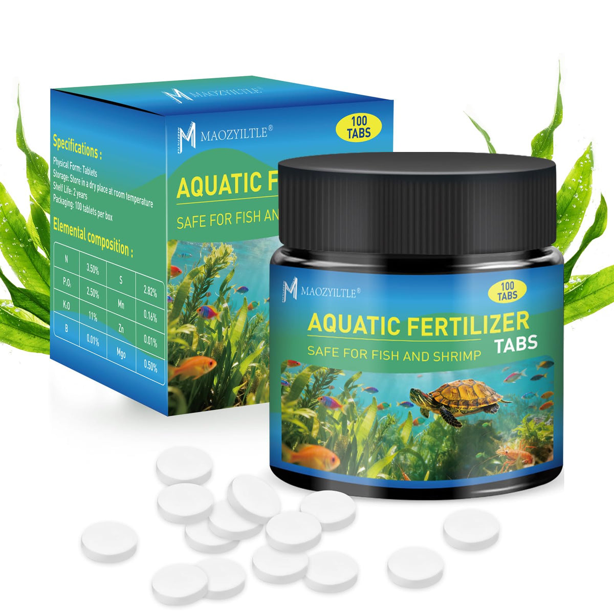 Pastilles racines Maozyiltle – emballage pratique pour démarrage rapide d’un aquarium planté.