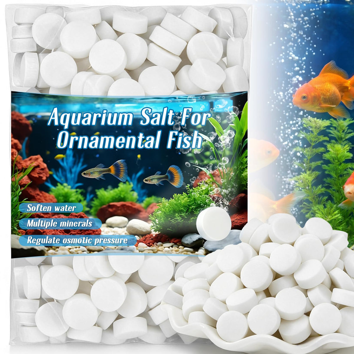MAQIHAN Sel d’aquarium tablettes: dosage précis pour eau douce et poissons d’ornement.