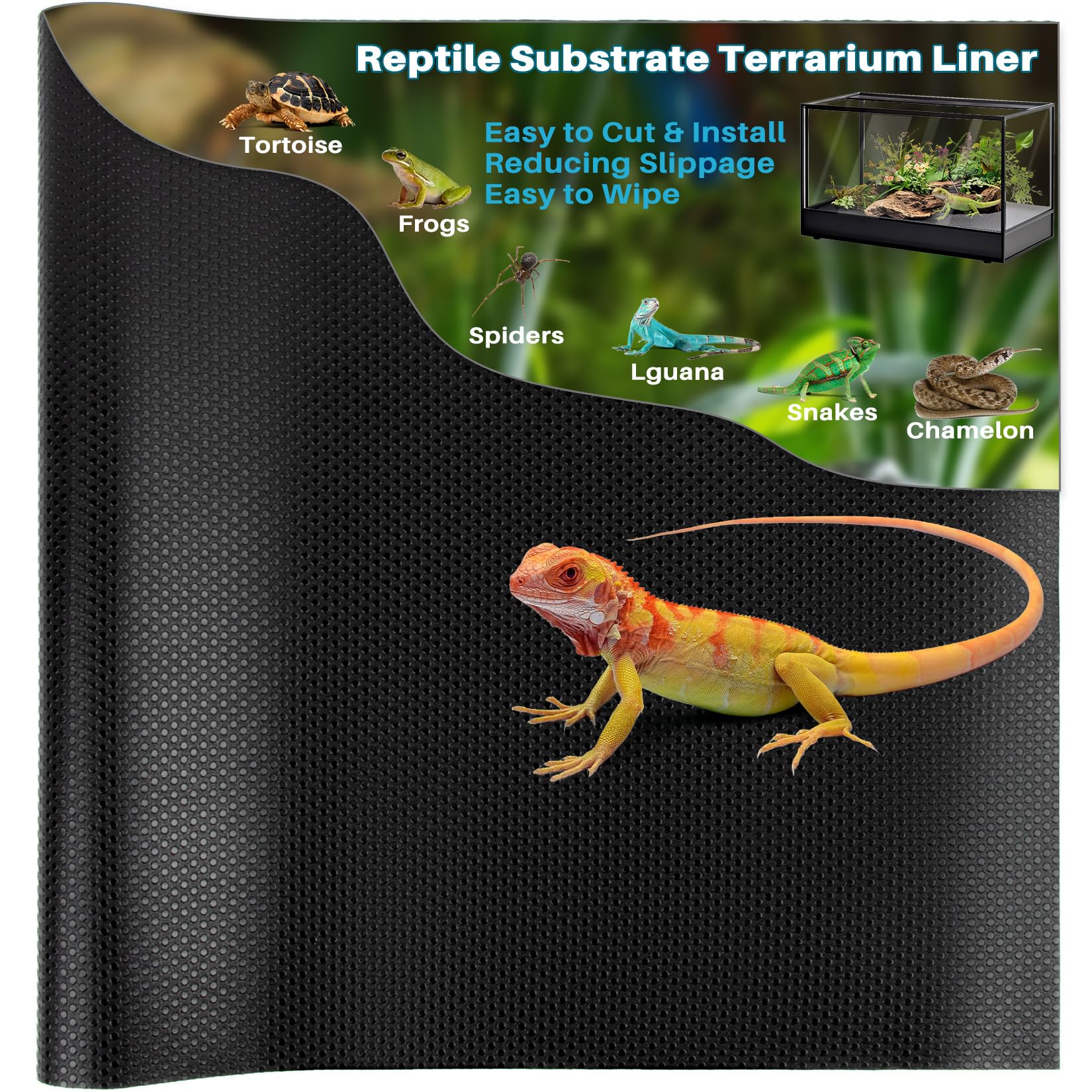 MAQIHAN Tapis-substrat Reptile noir, durabilité et confort pour terrarium