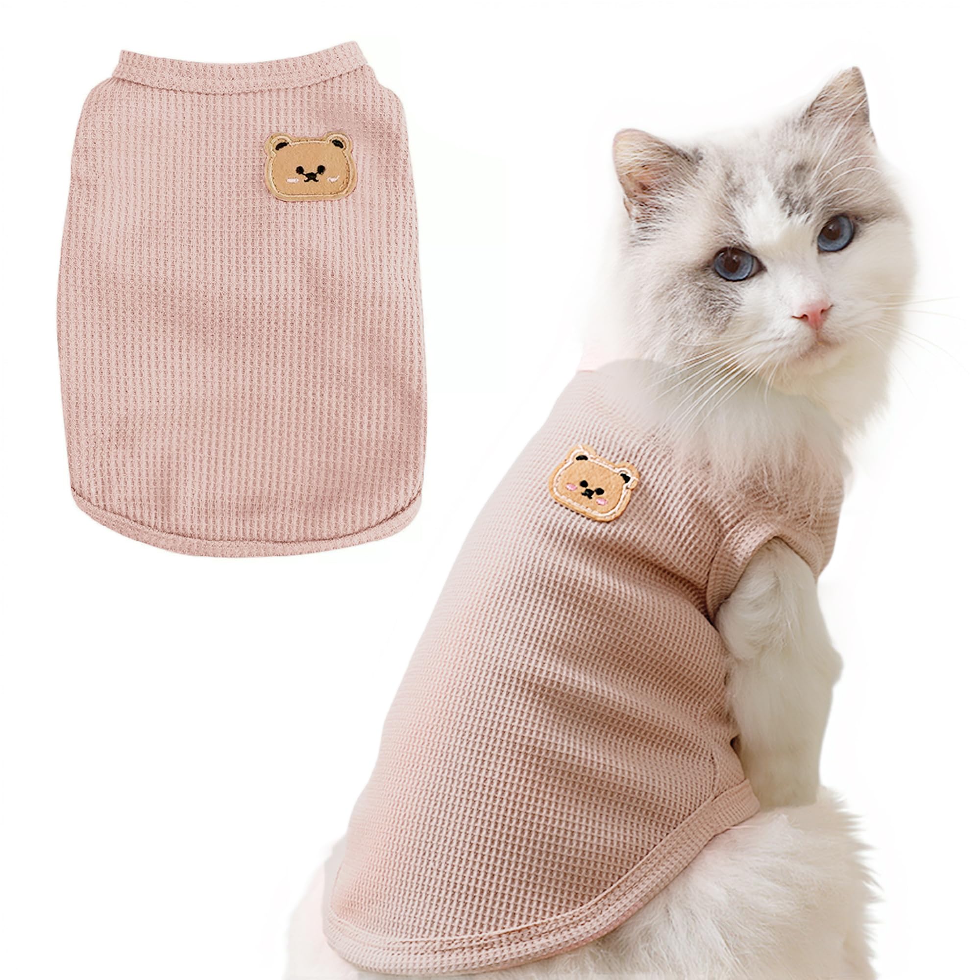 T-shirt Maqilo pour chat et chien en maille gaufre rose, confortable et polyvalent.
