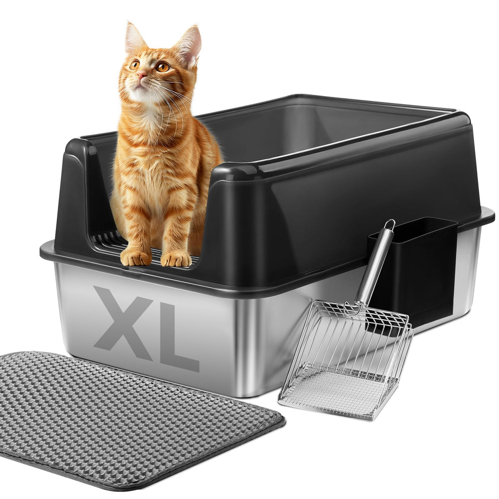 Boîte à litière Marchul en acier inoxydable XL pour multi-chats, durable et facile à nettoyer.