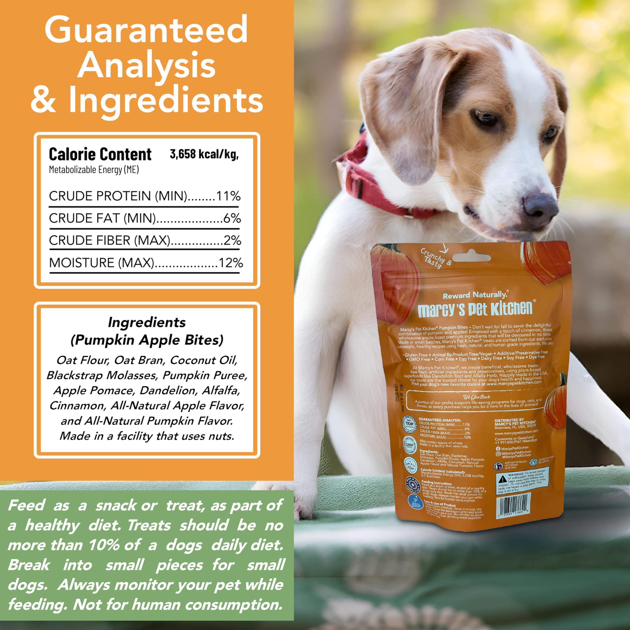 Marcy's Pet Kitchen biscuits citrouille et avoine, fibre utile pour digestion.