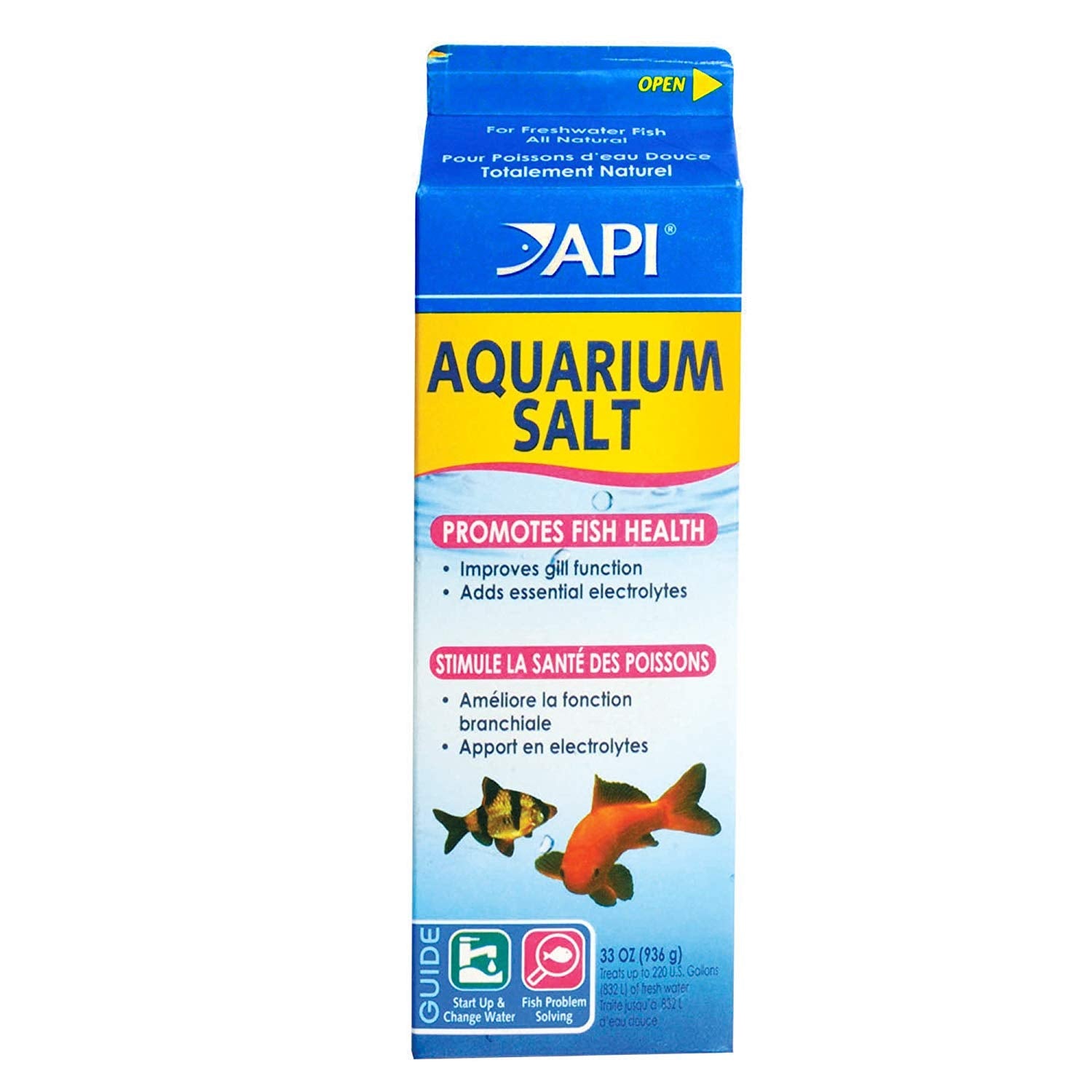 Sel d'aquarium Mars Fishcare, emballage carton lait, format 1 quart.