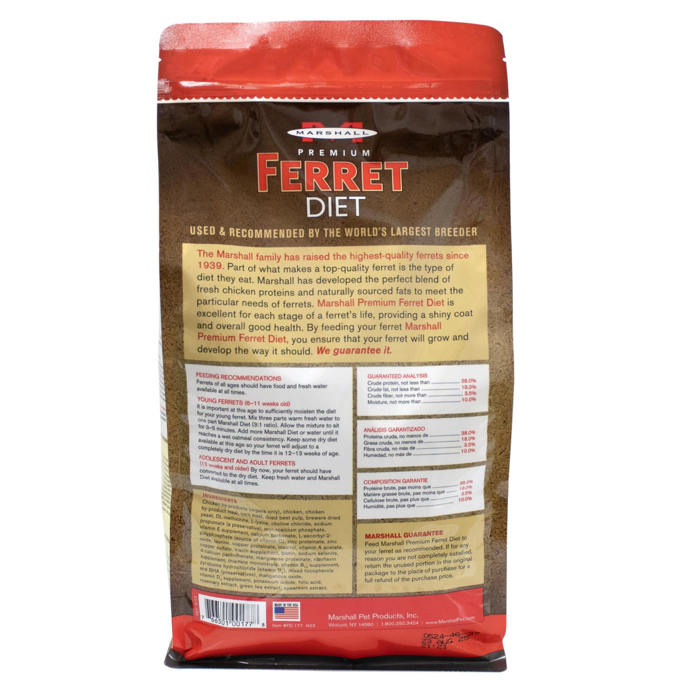 Marshall Premium Ferret Diet – peut favoriser des selles stables grâce à son équilibre nutritionnel