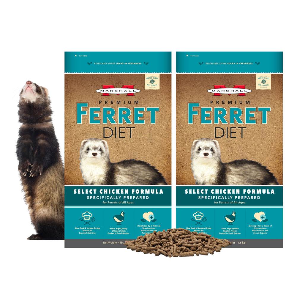 Marshall Pet Products Select Chicken Formula – emballage pratique pour stocker et nourrir votre furet.