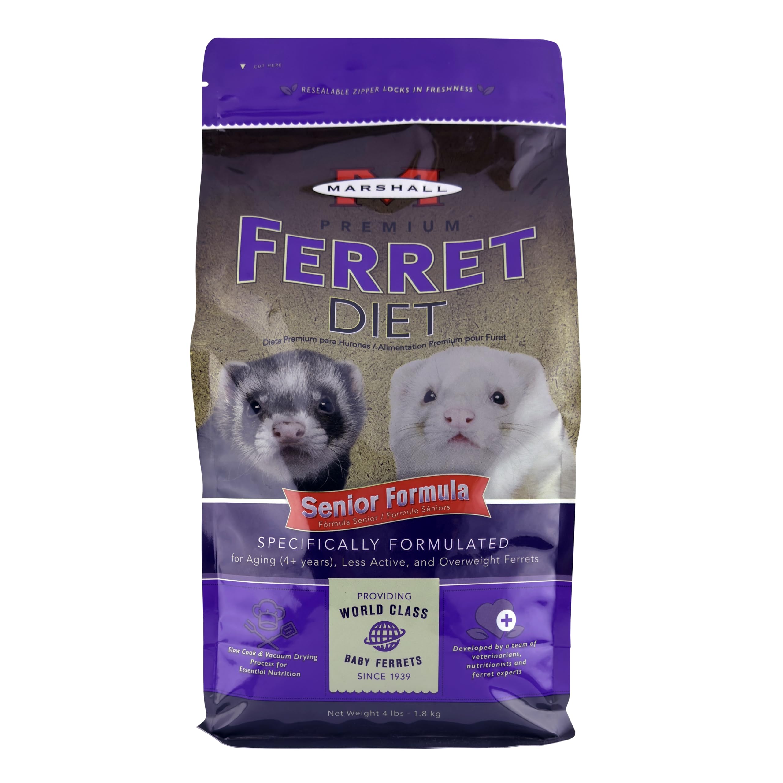 Marshall Premium Ferret Diet Senior: sac-nourriture, alimentation adaptée pour furets âgés.
