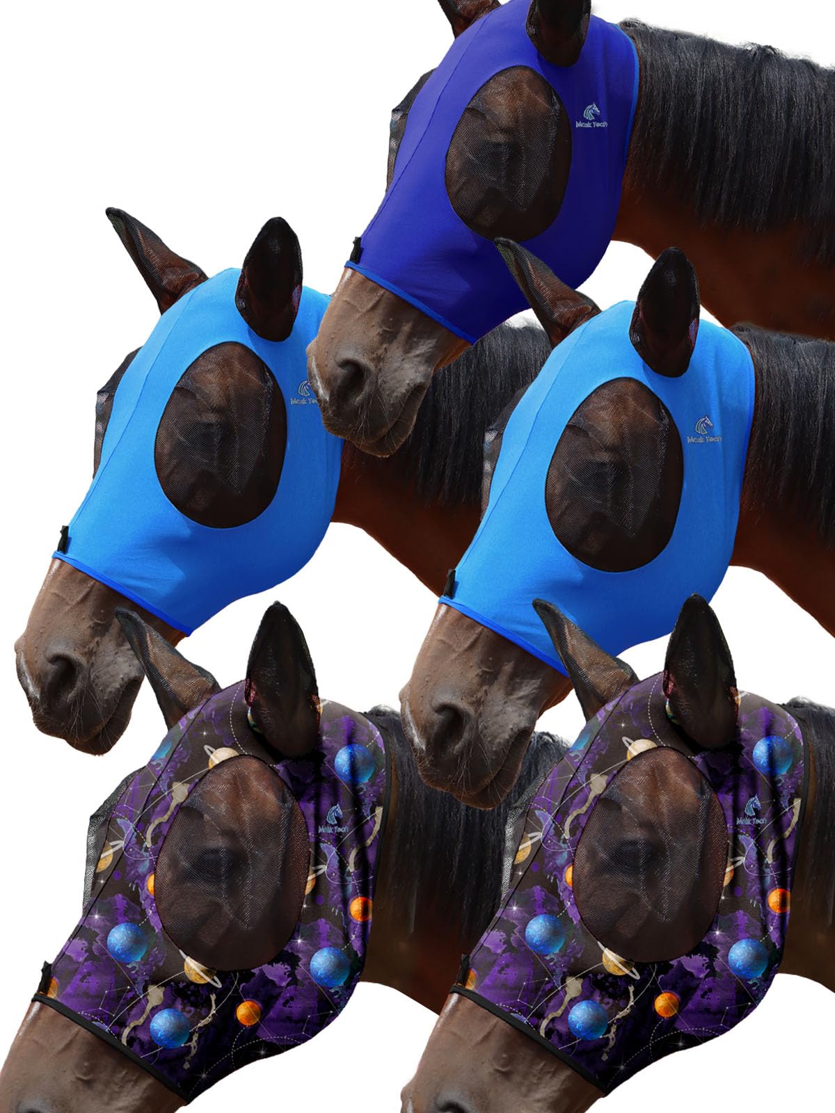 Mask-Tech cheval - masque anti-insectes en vue avant, protège les yeux et assure une bonne ventilation.