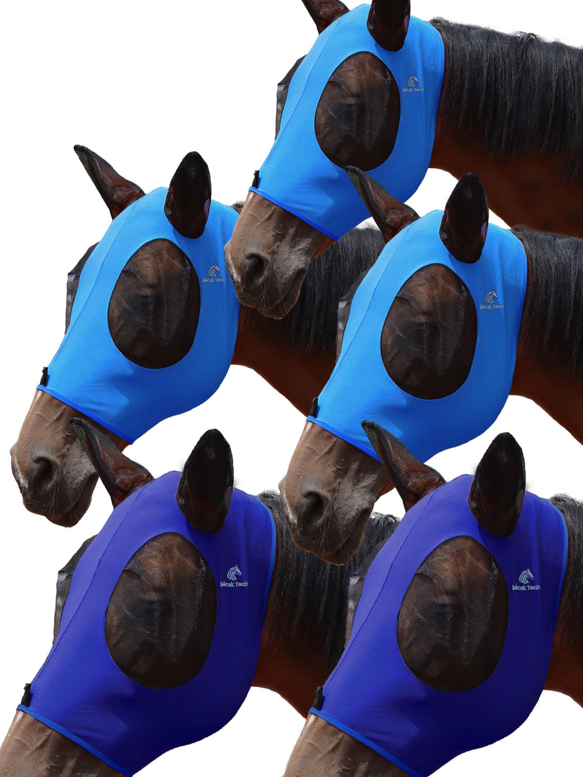 Masque cheval Mask-Tech anti-mouches lot de 5, pratique pour rotation quotidienne.