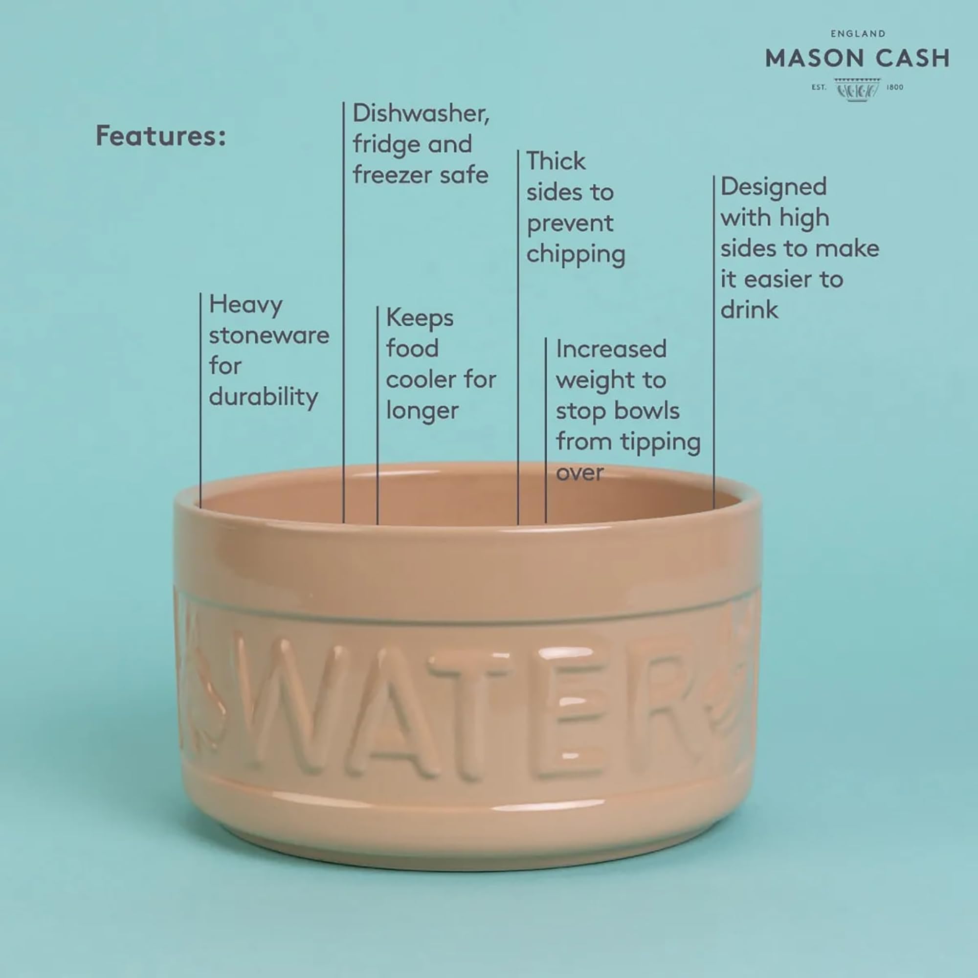 Gamme anti-renverse Mason Cash Cane, stabilité accrue lors des repas.