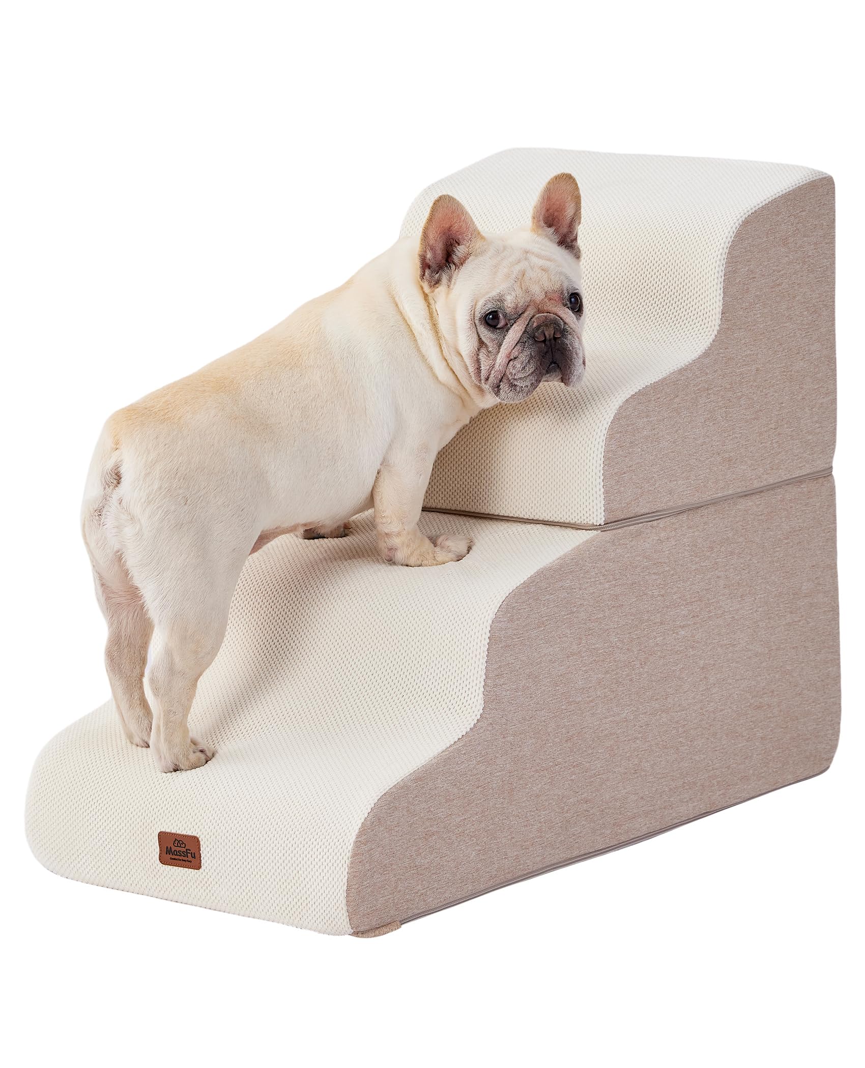 MASSFU escalier chien beige 4 étapes, accès facile au canapé.