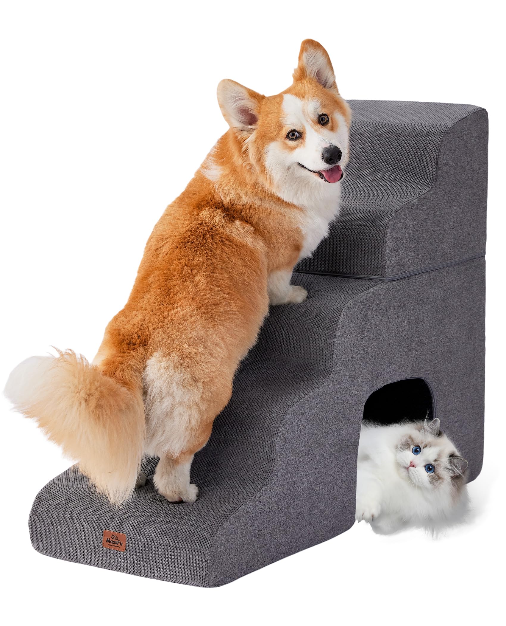 Massfu escalier chien courbé gris 28,7 pouces facilite l'accès au lit