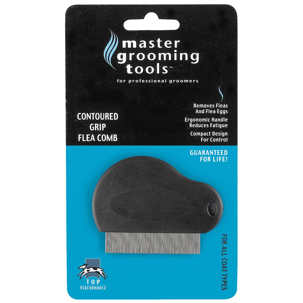 Master Grooming Tools peigne-puces ergonomique noir, confort d'utilisation prolongé.