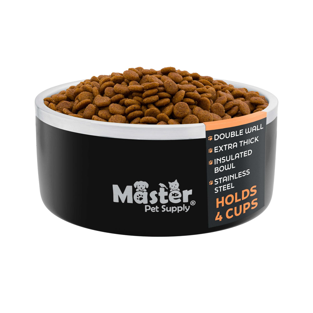 Master Pet Supply bol inox 32oz noir velours — vue avant, conserve l’eau fraîche