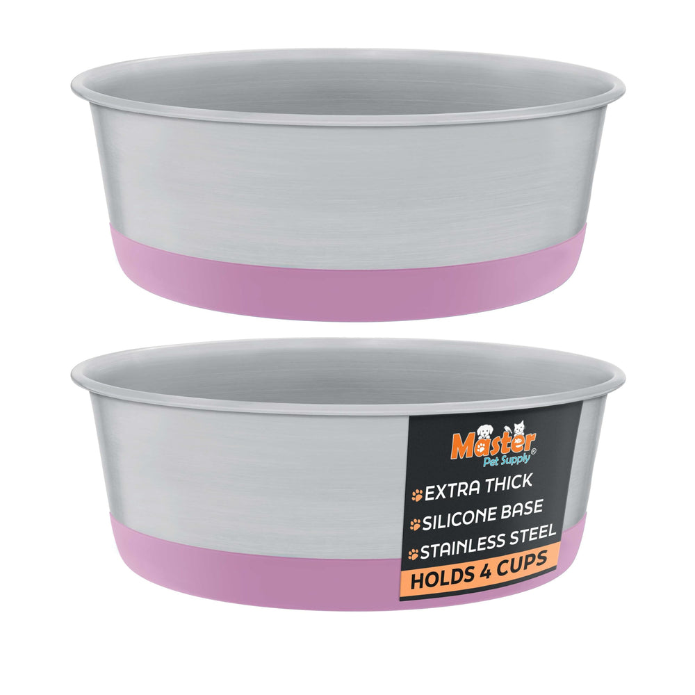Master Pet Supply bol inox 4 tasses rose vif, durable pour eau et nourriture.