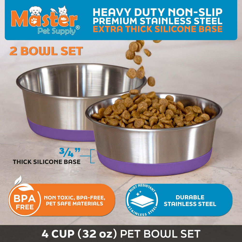 Bol en inox Master Pet Supply antidérapant et durable, idéal pour nourriture et eau.