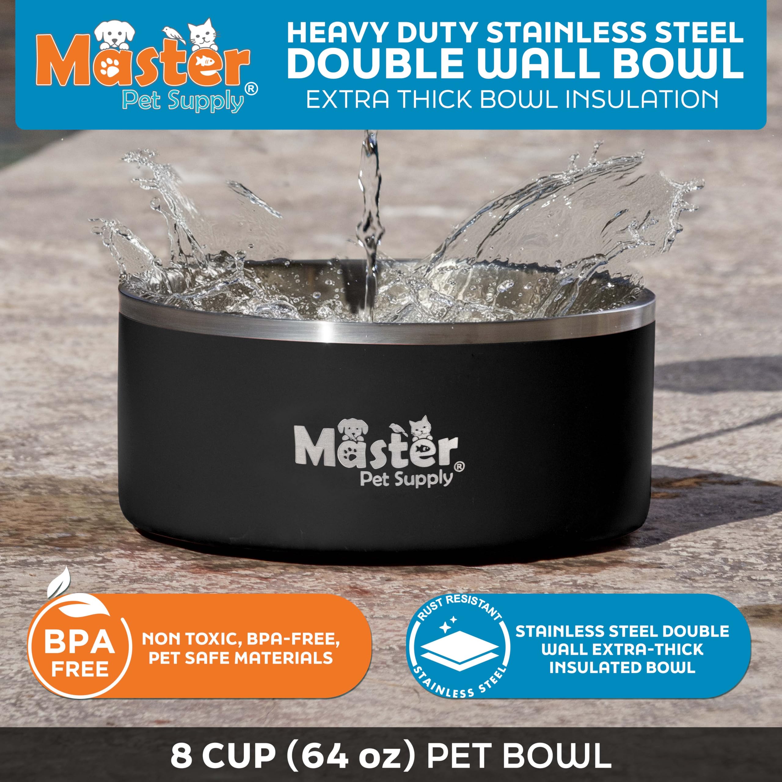 Gamelle inox double paroi Master Pet Supply, isolation thermique et robustesse.