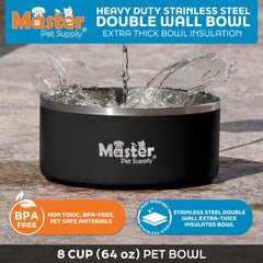 Gamelle inox double paroi Master Pet Supply, isolation thermique et robustesse.