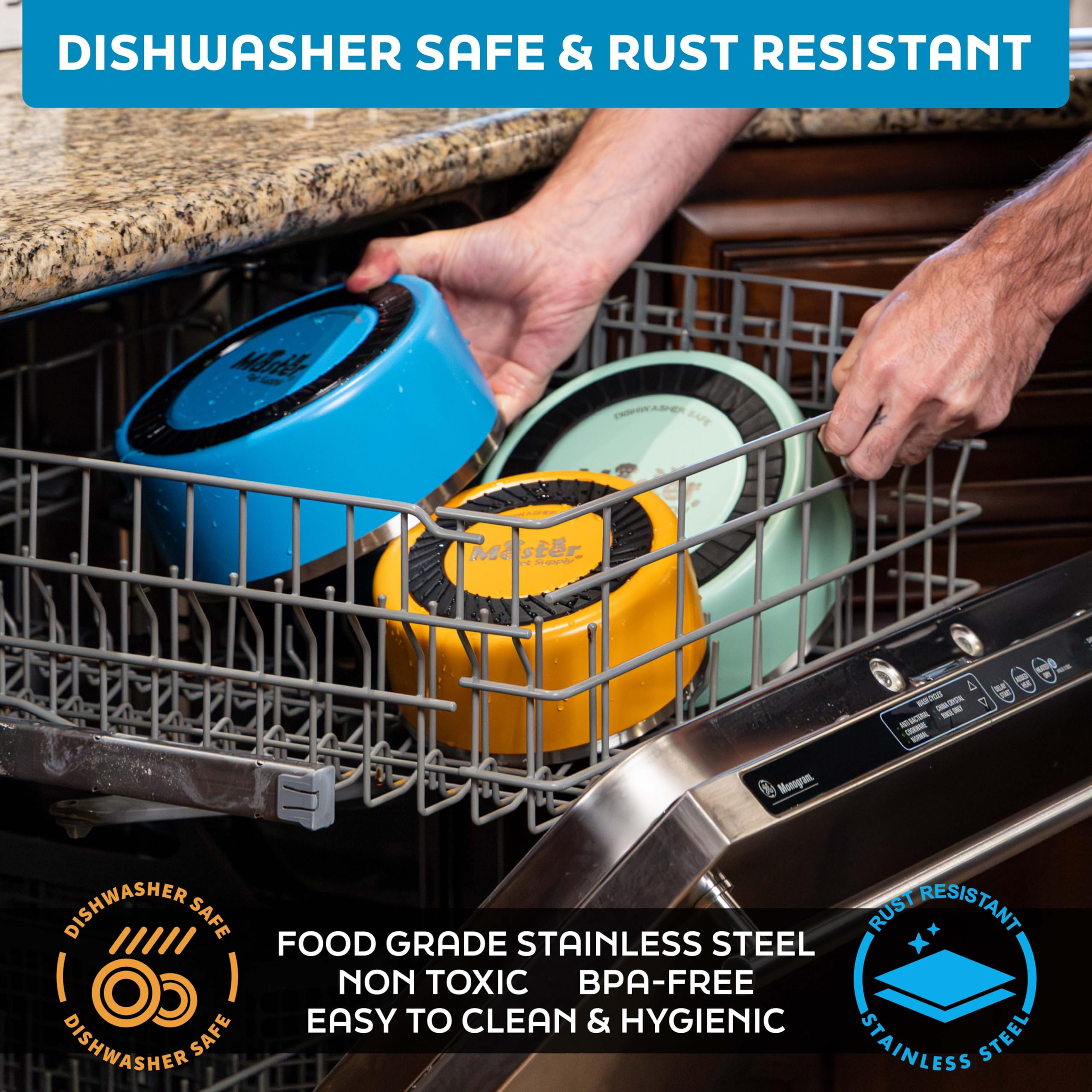 Master Pet Supply gamelle anti-rouille, résistance et lave-vaisselle compatibles.