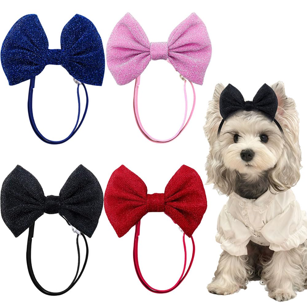 Masue Pets bandeau chien nœud bleu, accessoire mignon pour photos quotidiennes.