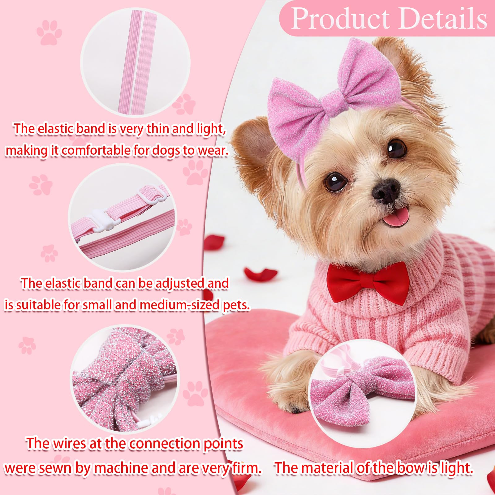 Masue Pets bandeau chien nœud rouge, parfait pour fêtes et promenades.