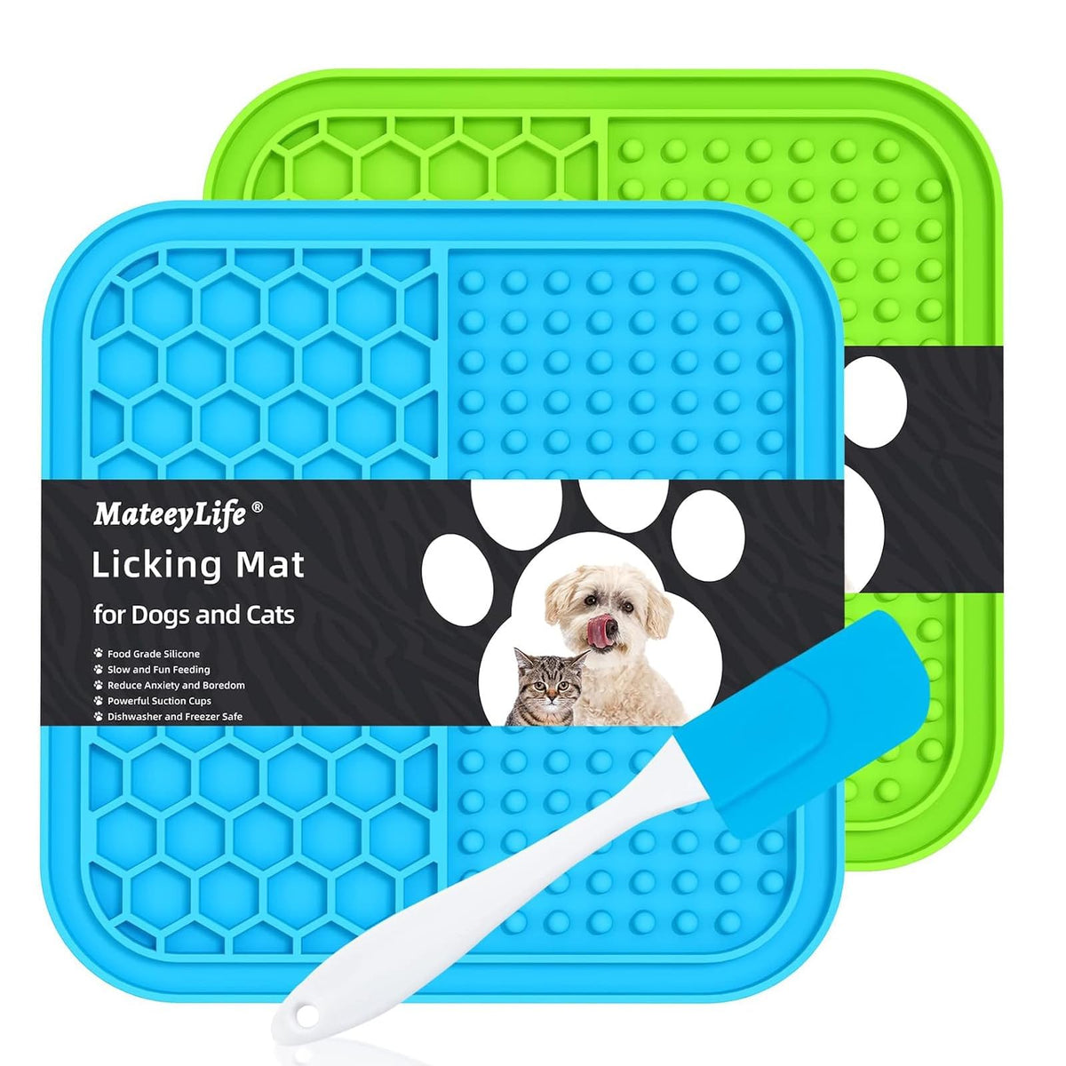 MateeyLife tapis lèche pour chiens et chats bleu-vert, calme et divertissement.