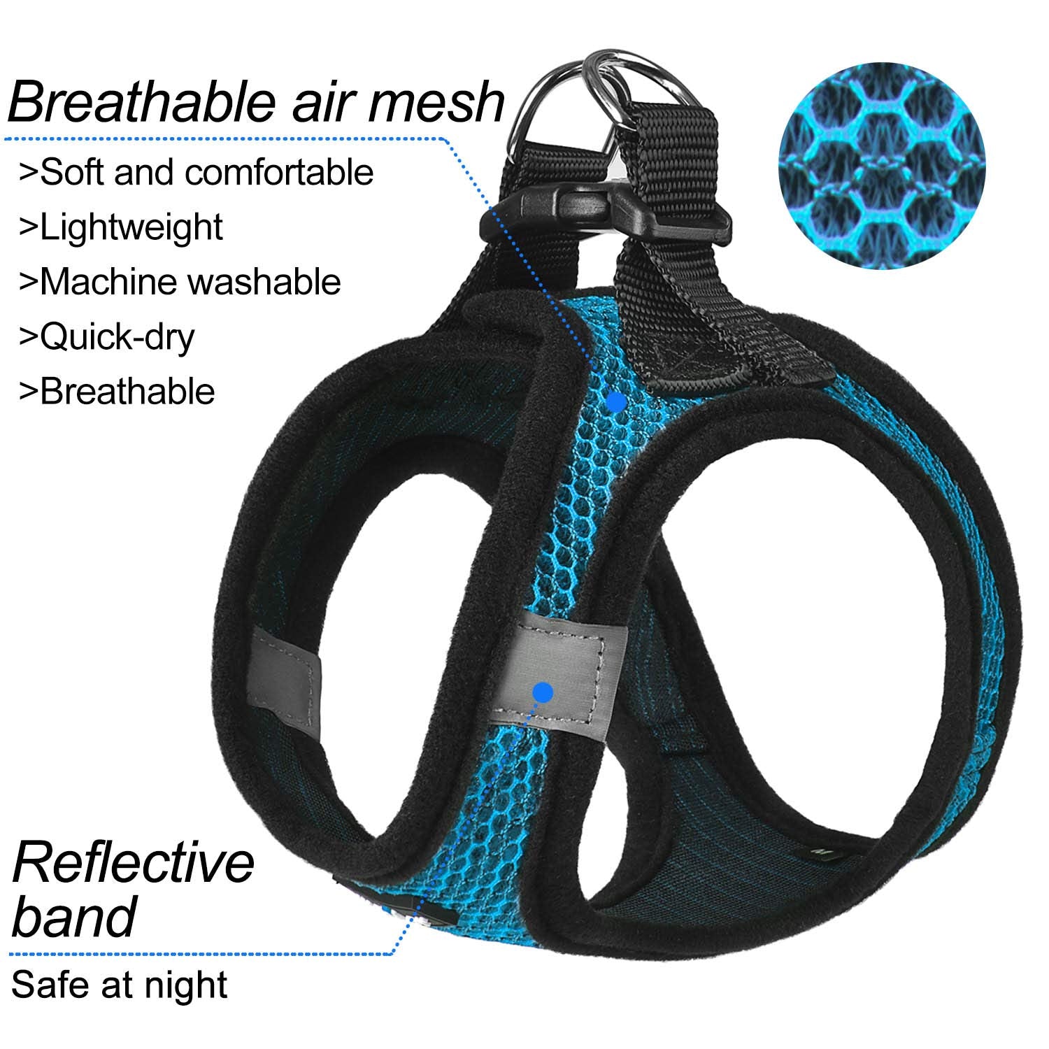 Harnais Matilor en mesh respirant bleu pour chien actif.