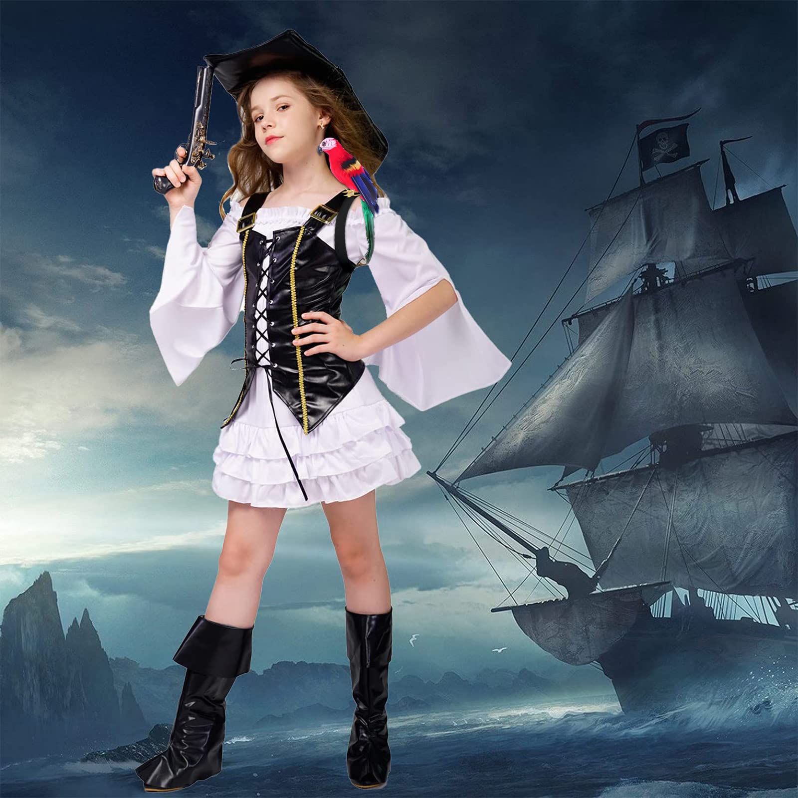 Matiniy perroquet pirate sur scène – effet visuel crédible.