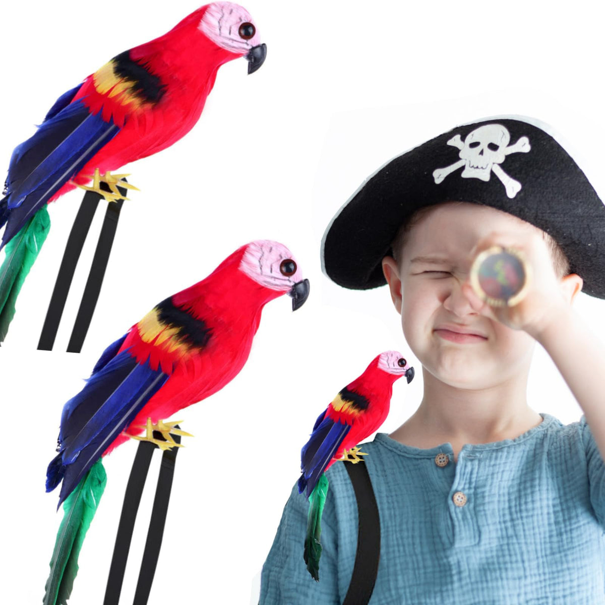 Matiniy perroquet pirate sur épaule – accessoire de costume réaliste.