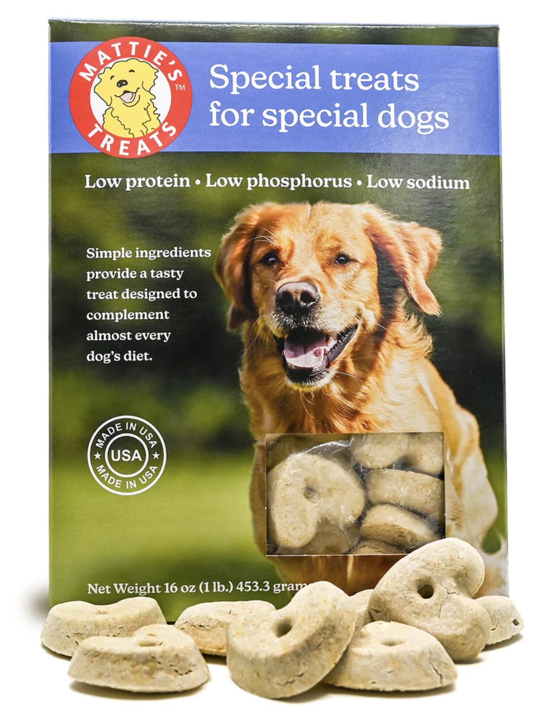 Boîte Mattie's Treats d'1 livre, récompense pratique pour chien.
