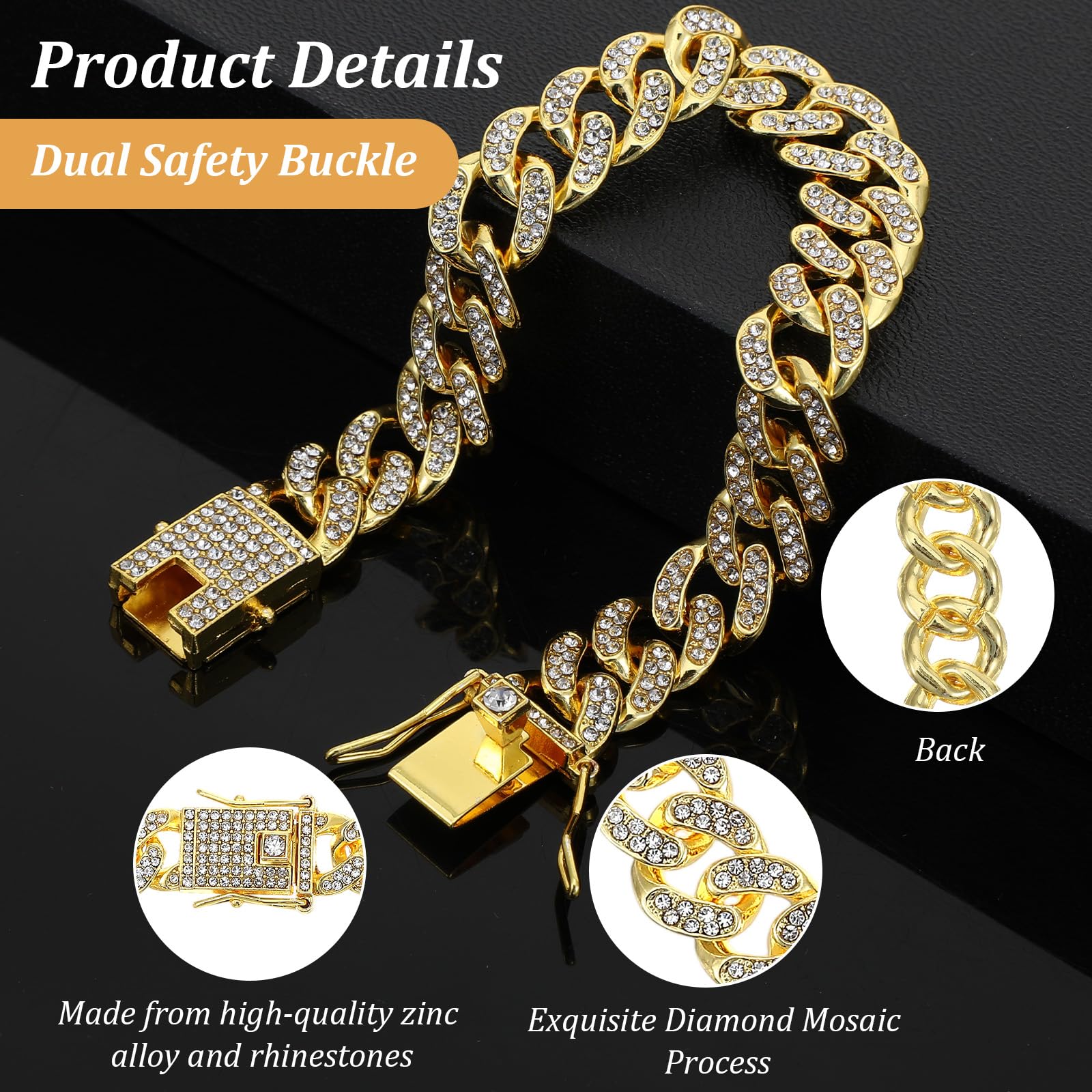 Collier doré Matwsec avec cristaux scintillants, idéal pour séances photo.
