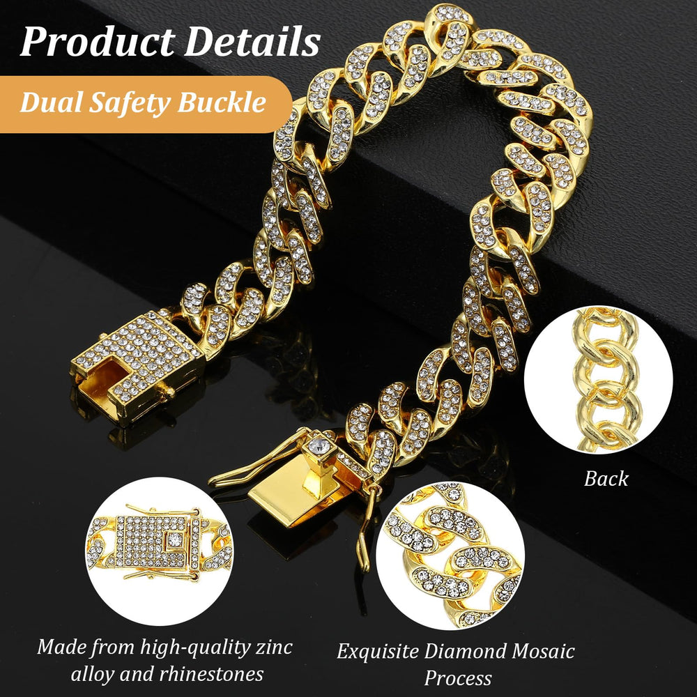 Collier doré Matwsec avec cristaux scintillants, idéal pour séances photo.