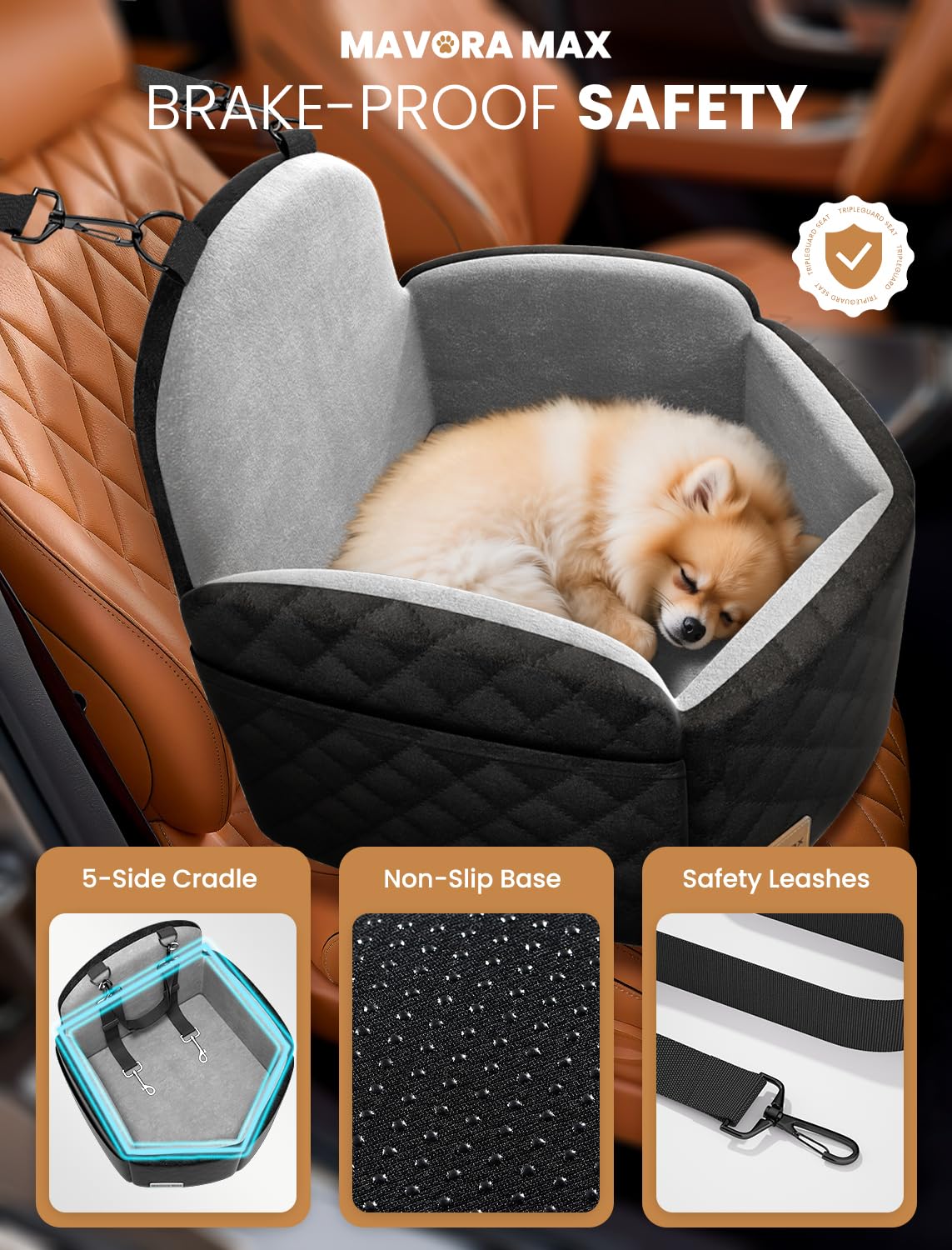 Poches de rangement intégrées pour accessoires et friandises en voyage.
