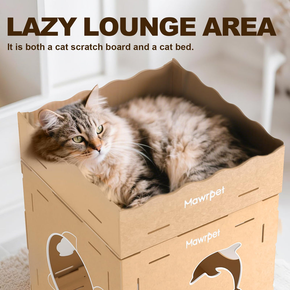 Mawpet-maison-chat-deux-niveaux offre repos cosy et vue amusante.