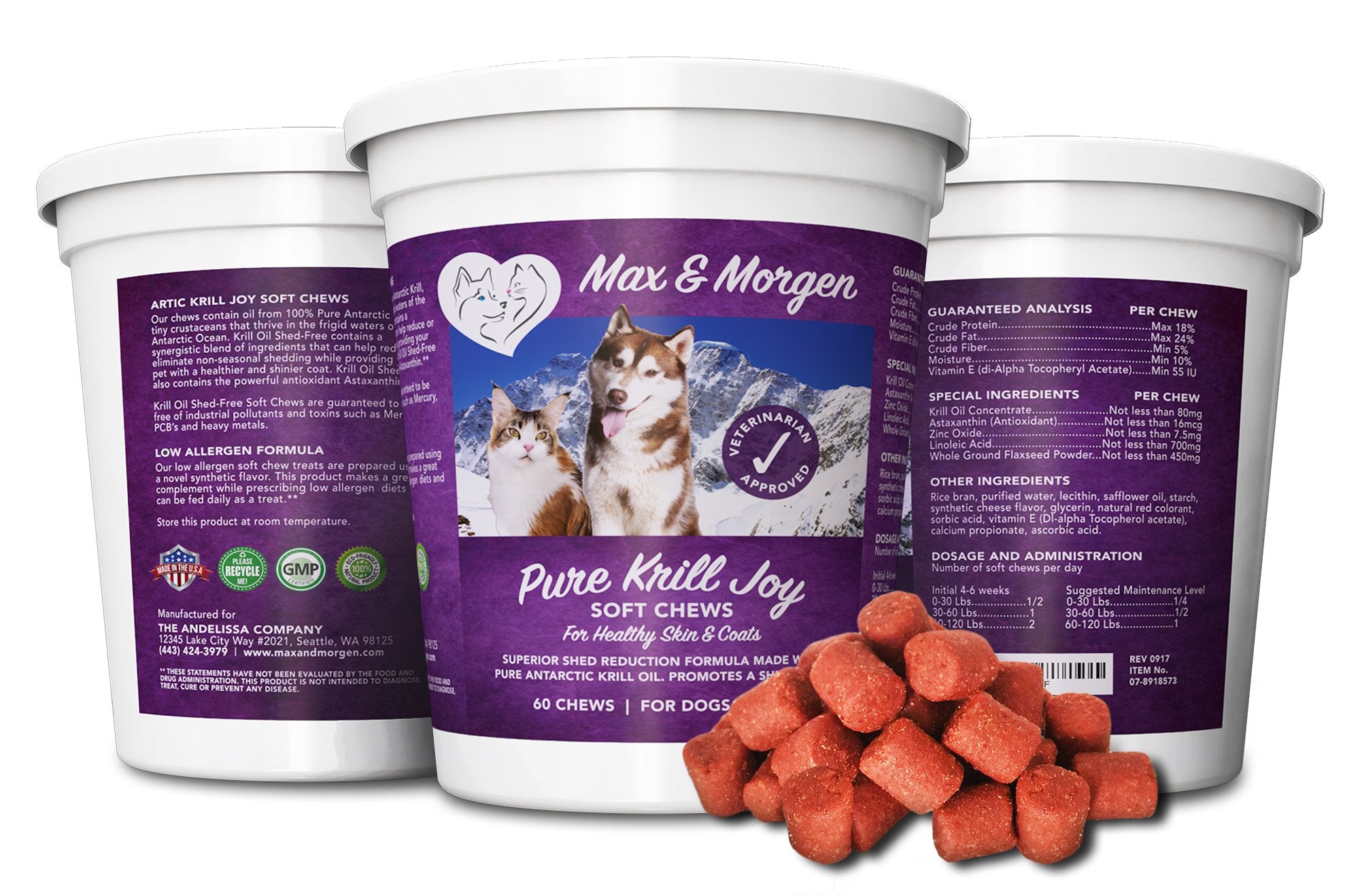 Max and Morgen Pure Krill Joy – omega3 pour peau et pelage, soutien possible.